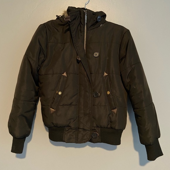 Jackets & Blazers - Black Puffer Jacket With Removable Hood